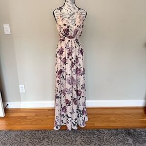 Cream and Purple Floral Maxi Dress